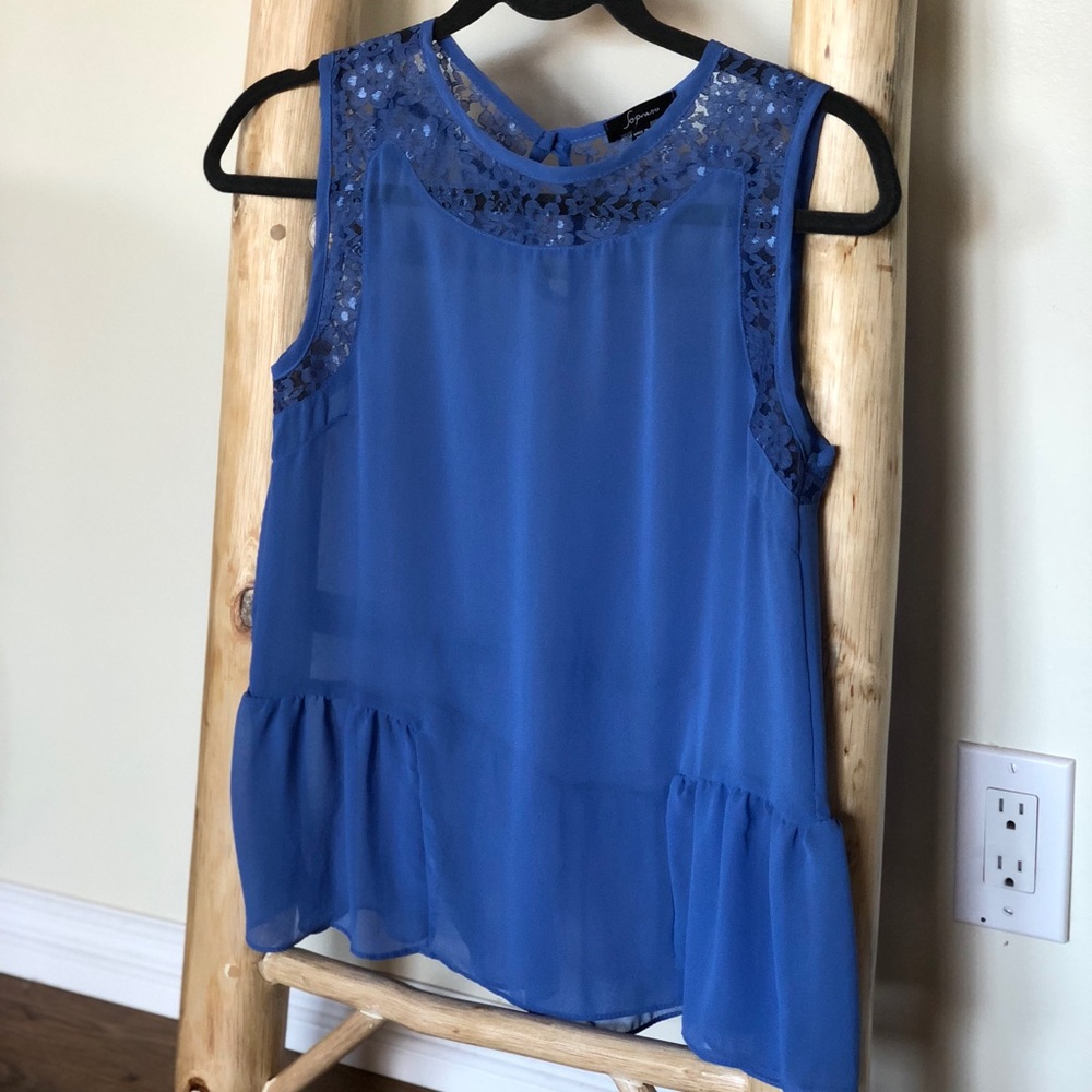 Sheer blue flowy peplum top - S